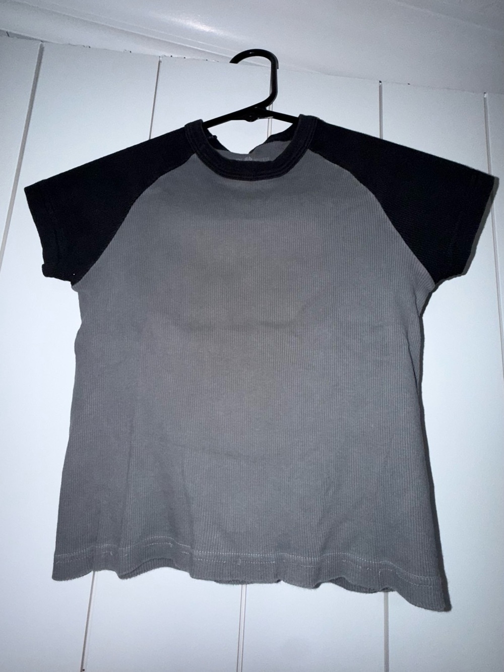 Brandy Melville Gray and Black Short Sleeve Ribbed Tee